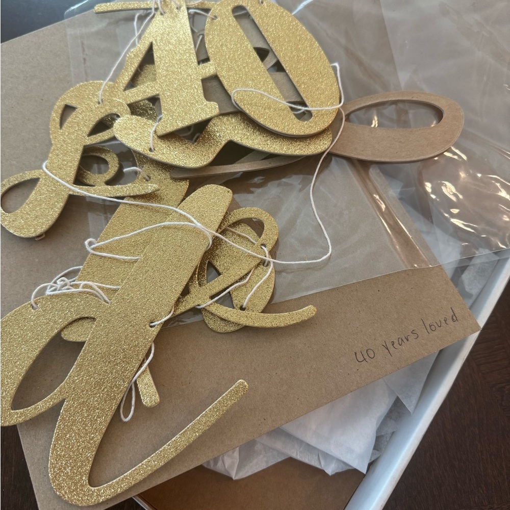 Gold Glitter 40th Birthday Party Banner “40 years loved” custom